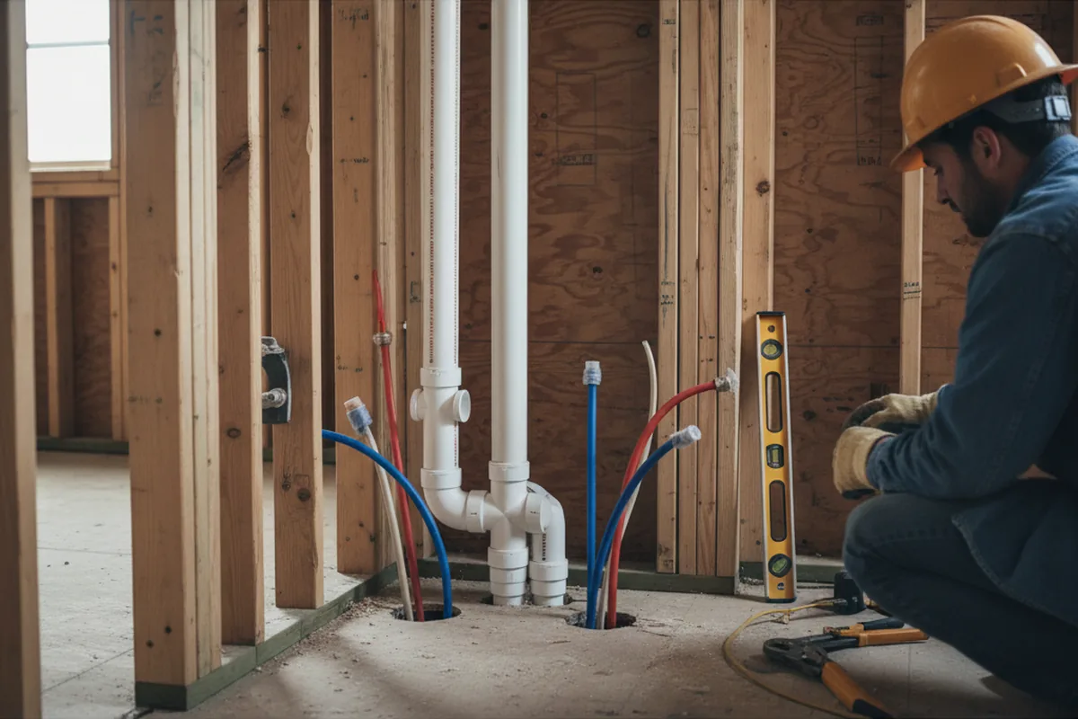 Drain and supply rough-in during Sump Pump Repair in Strafford
